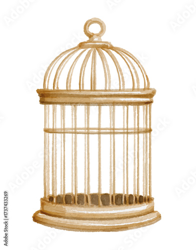Hand painted watercolor bird cage isolated