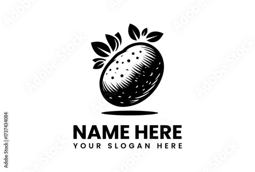 Monochrome Potato Logo with Leaves Design.