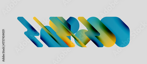 Abstract shapes overlap, creating vibrant color gradients. Blue, yellow hues dominate minimalist composition. Smooth transitions define form.