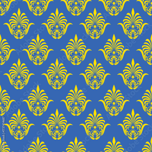 Deep blue backdrop accented by vivid yellow elements in a precise, orderly arrangement, delivering a sense of luxury and energy through bold color contrast.