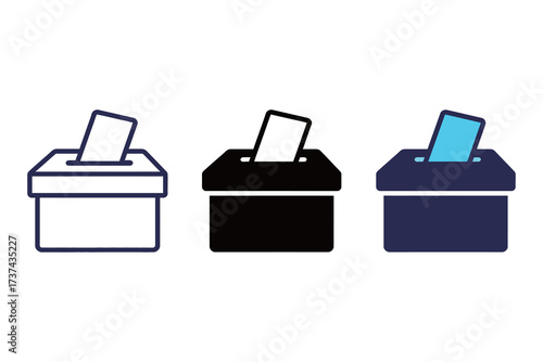 Ballot Box Voting Icon Set: Outline, Solid Black, and Blue Styles for Election and Democracy
