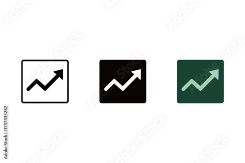 Free Download Growing Arrow Chart Icon Set: Outline, Solid Black, and Green for Growth, Success, and Business - GFXLoad