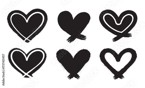 Graffiti Heart Vector Set Hand Drawn Outline Heart Shapes with Dripping Paint and Street Art Style