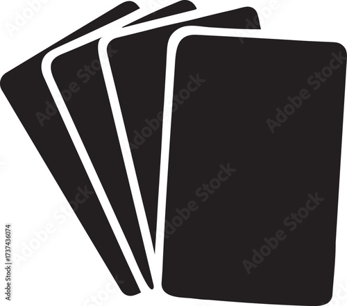 Four playing card silhouettes fanned out icon, perfect for poker, casino, and gaming designs.