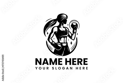 Powerful Female Boxer Silhouette Logo Design