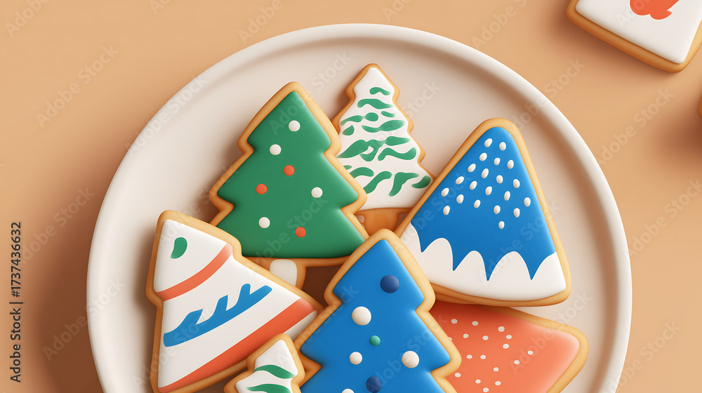 Obraz premium Christmas tree cookies holiday sweets festive baked goods sugar icing