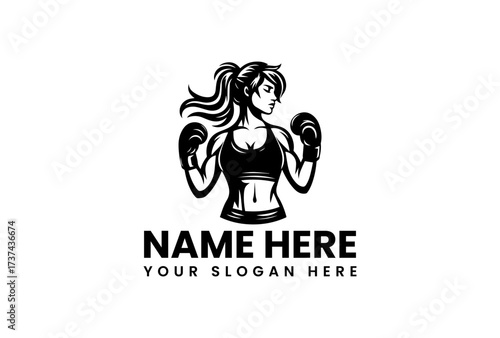 Powerful Female Boxer Silhouette Logo Design.