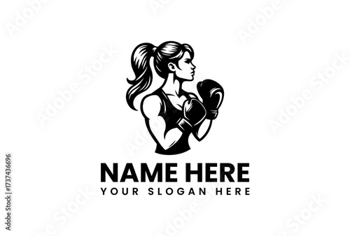 Powerful Female Boxer Silhouette Logo Design