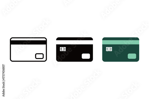Credit or Debit Card with Chip and Magnetic Stripe Icon Set