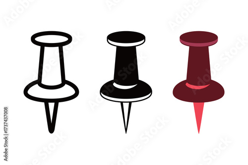 Red Push Pin or Thumb Tack for Notice Board Icon Set