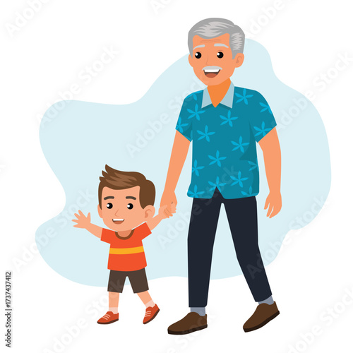 Grandfather and grandson .Family relationship, insurance concept for the elderly, education of the child. Picture card design. vector,illustration