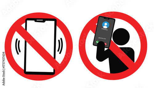 No calling mobile phone with prohibition sign red isolated on white background. Don't use mobile while driving a car. Icon vector Illustration.