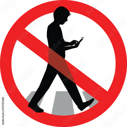 No texting while walking allowed . vector,illustration