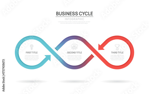 Business infographic chart template. arrow Loop process 3 steps options. presentation with icons Vector illustration.