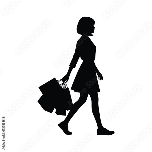 Shopping Silhouette A Stylish Woman Walking with Bags