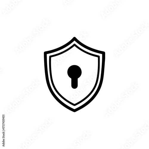 A black and white icon featuring a shield shape with a keyhole symbol in the center