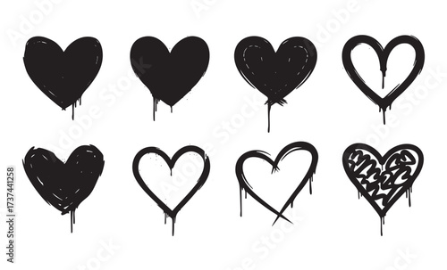 Graffiti Heart Vector Collection Urban Style Drip Paint Heart Shapes and Love Symbols Set

