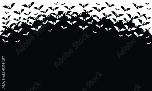 Vector bat silhouette on black background with copy space area for text or halloween theme title