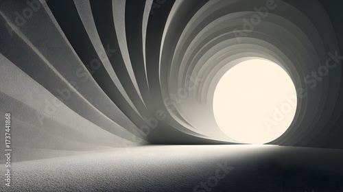 Abstract Tunnel with Curved Walls Leading to Bright Light Source
