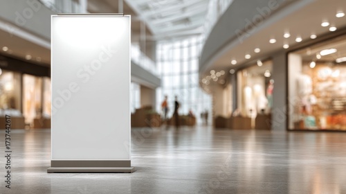 Blank Advertising Stand in Modern Shopping Mall