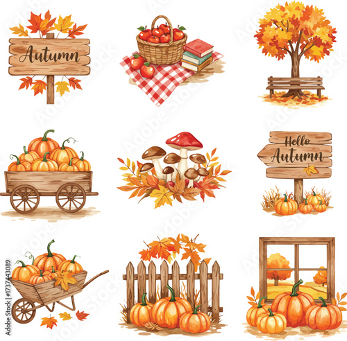 Harvest autumn pumpkins leaves decorative elements seasonal celebrations arrangement