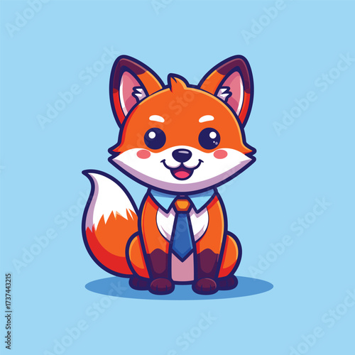 Cute fox sitting with tie cartoon vector icon illustration animal business icon concept isolated