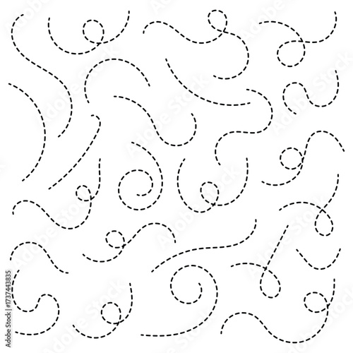 Hand drawn squiggly dashed, dotted lines, curved lines. Hand drawn dotted line vector set. Path travel dotted line trip dashed trace destination track plan and silhouette, travelling symbol. eps 10