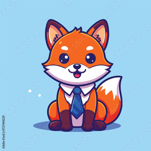 Cute fox sitting with tie cartoon vector icon illustration animal business icon concept isolated