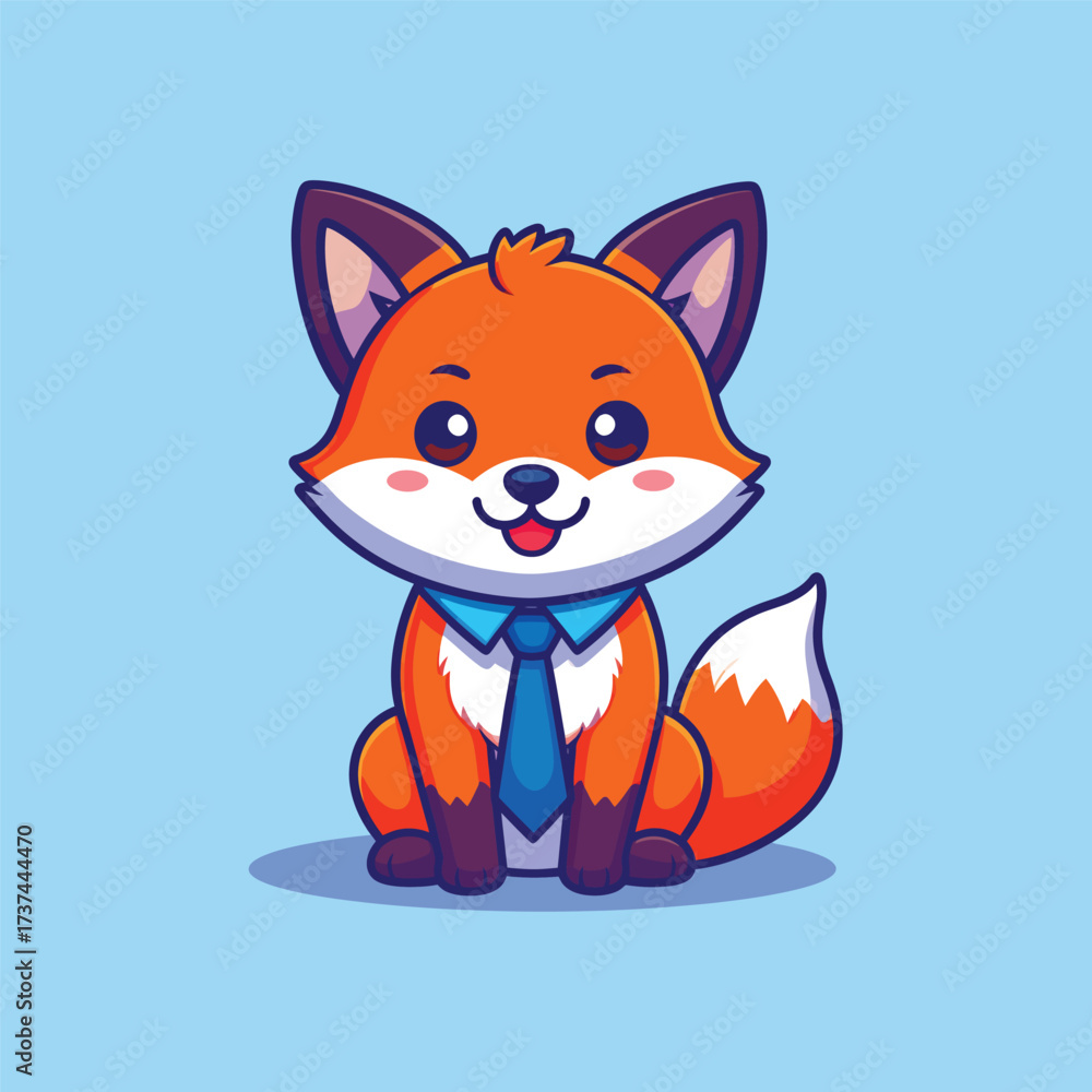 Obraz premium Cute fox sitting with tie cartoon vector icon illustration animal business icon concept isolated