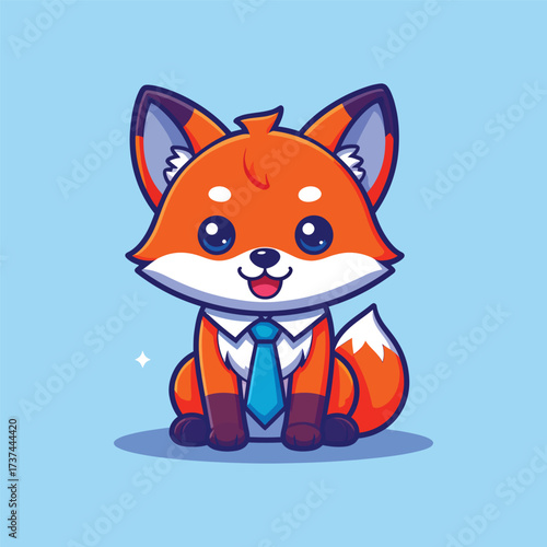 Cute fox sitting with tie cartoon vector icon illustration animal business icon concept isolated