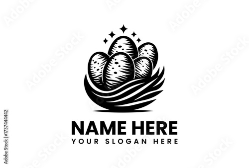 Stylized Nest of Eggs Logo Design with Detailed Texture.