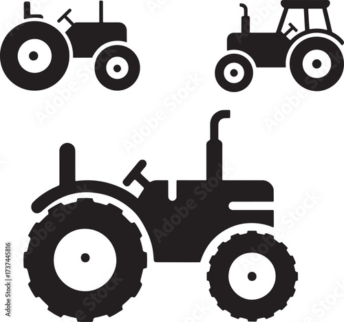 Tractor Silhouette Vector Set ? Farm Vehicle Icons in Black and White.eps