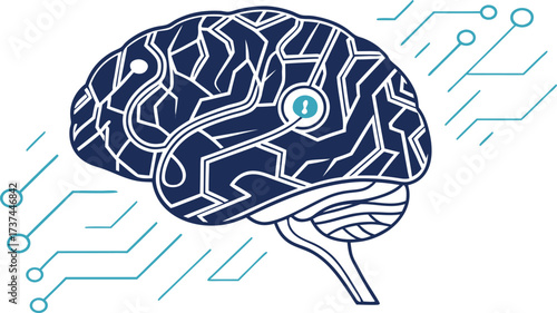 Abstract layered human brain formed by overlapping lines, representing data processing, technology, and neuroscience concepts.