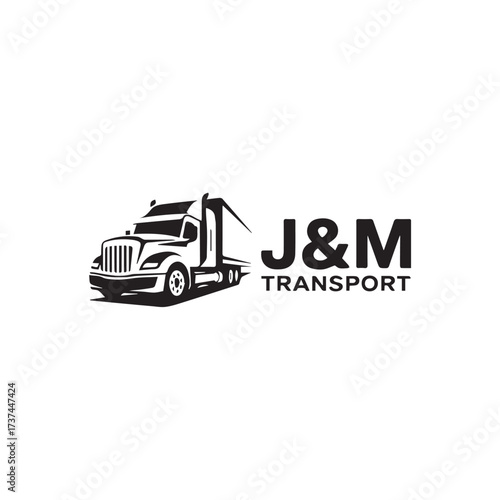 A black and white logo featuring a semi-truck with the text 