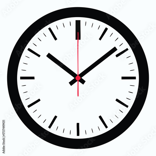 Black and White Analog Clock Face with Red Second Hand