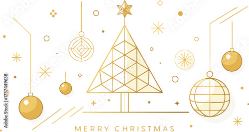 Elegant Christmas poster illustration featuring intricate gold line art ornaments and festive holiday typography design.