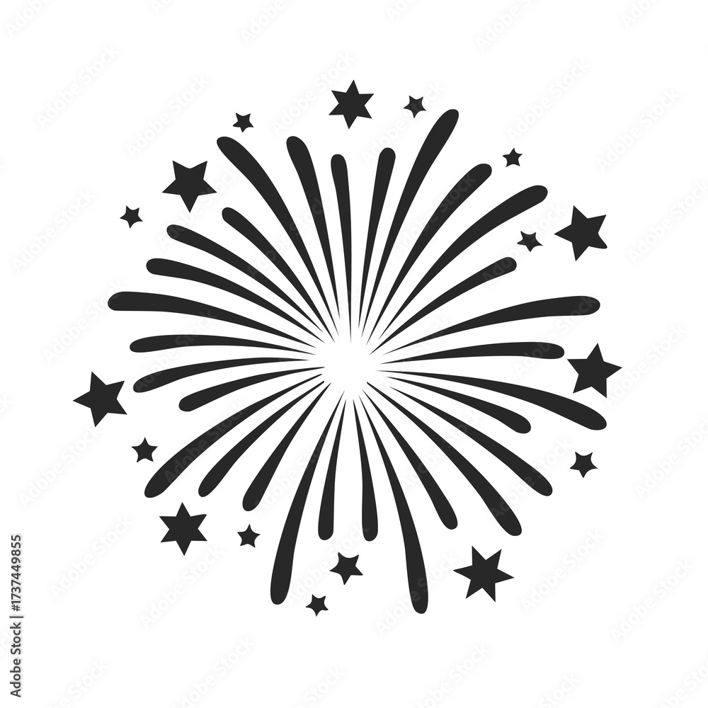 Fototapeta premium Black Firework Burst Icon with Stars on White Background