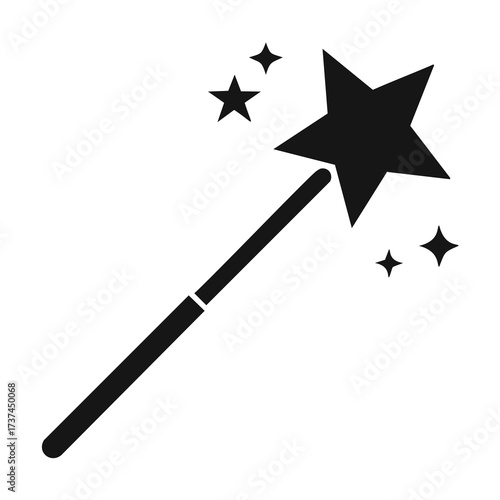Black Magic Wand With Scattered Stars Icon sparkle