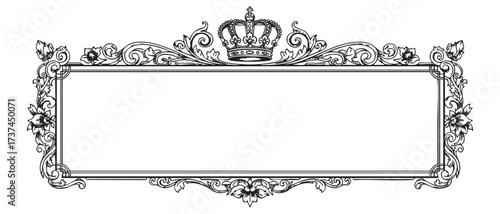 Baroque Crown Frame Engraving Set Two Luxurious Vintage King or Queen Royal Border Designs with Ornate Scrollwork

