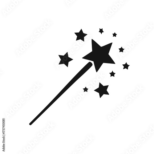 Black Magic Wand with Stars at an Angle sparkle