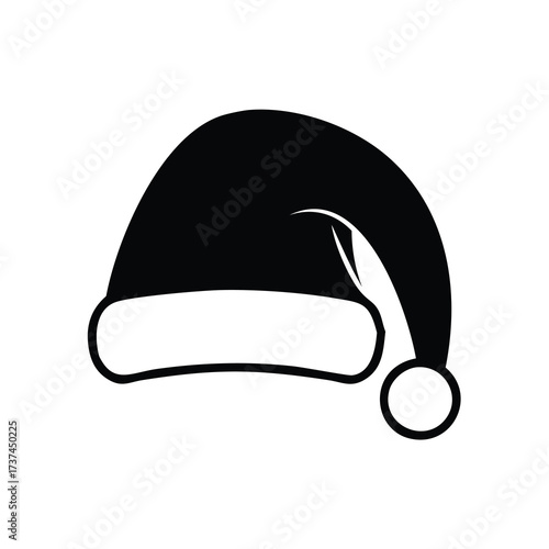 Black Santa hat icon with pompom on white background
