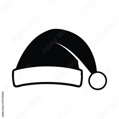 Black Santa hat icon with white trim and pompom on white background