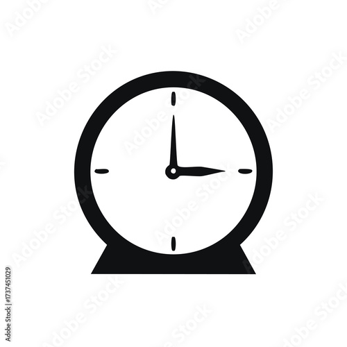 Black silhouette of a round clock with hands Keywords: clock, time, watch, alarm, dial, face