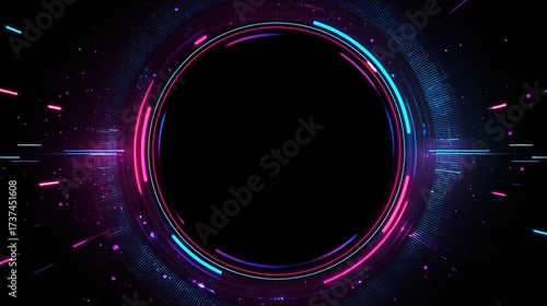 Wallpaper Mural Circular glowing portal with neon lines and particle effects, creating a futuristic abstract design Torontodigital.ca