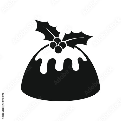 Christmas pudding with holly and berries silhouette