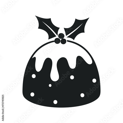 Christmas pudding with holly and white dots icon berries