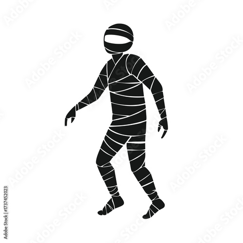 Silhouette of a standing mummy on white background Keywords: mummy, silhouette, standing, figure