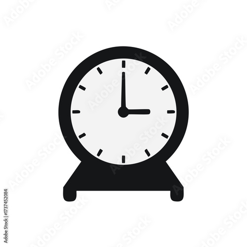 Simple black and white icon of a desk clock time timepiece