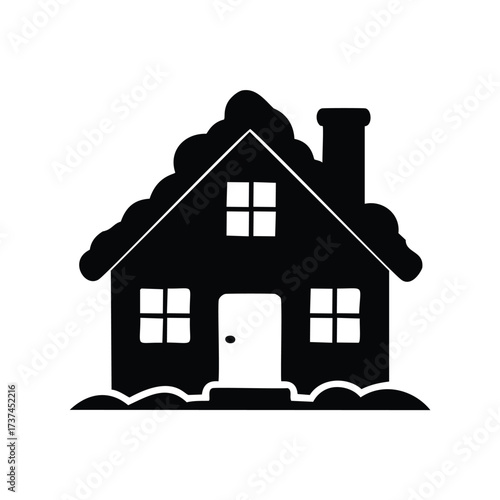 Snowy House Silhouette Icon Keywords: house, home, snow, winter, building, residence, dwelling