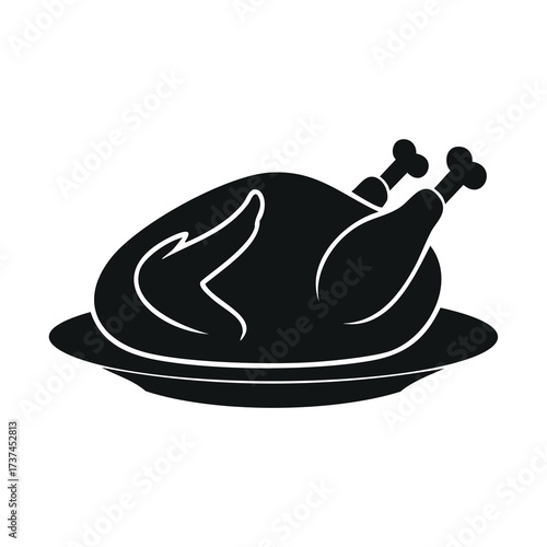 Black silhouette of a roasted chicken on a platter